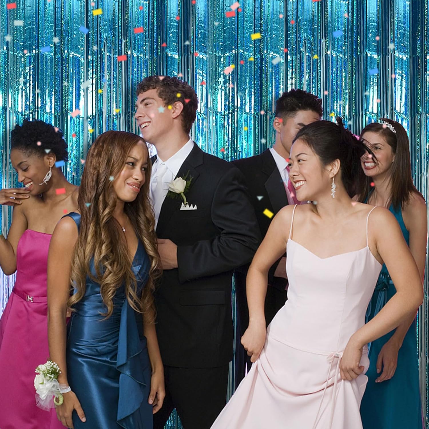 Skiennix 2-Pack Blue Party Backdrop Curtains - Metallic Tinsel Foil Fringe for Ocean-Themed Decor