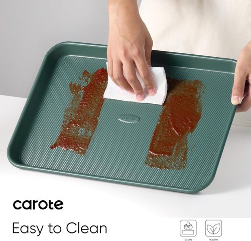 CAROTE 3-Piece Baking Pan Set - Versatile Bakeware Set with 13", 15", & 17" Cookie Sheets in Deep Olive Green