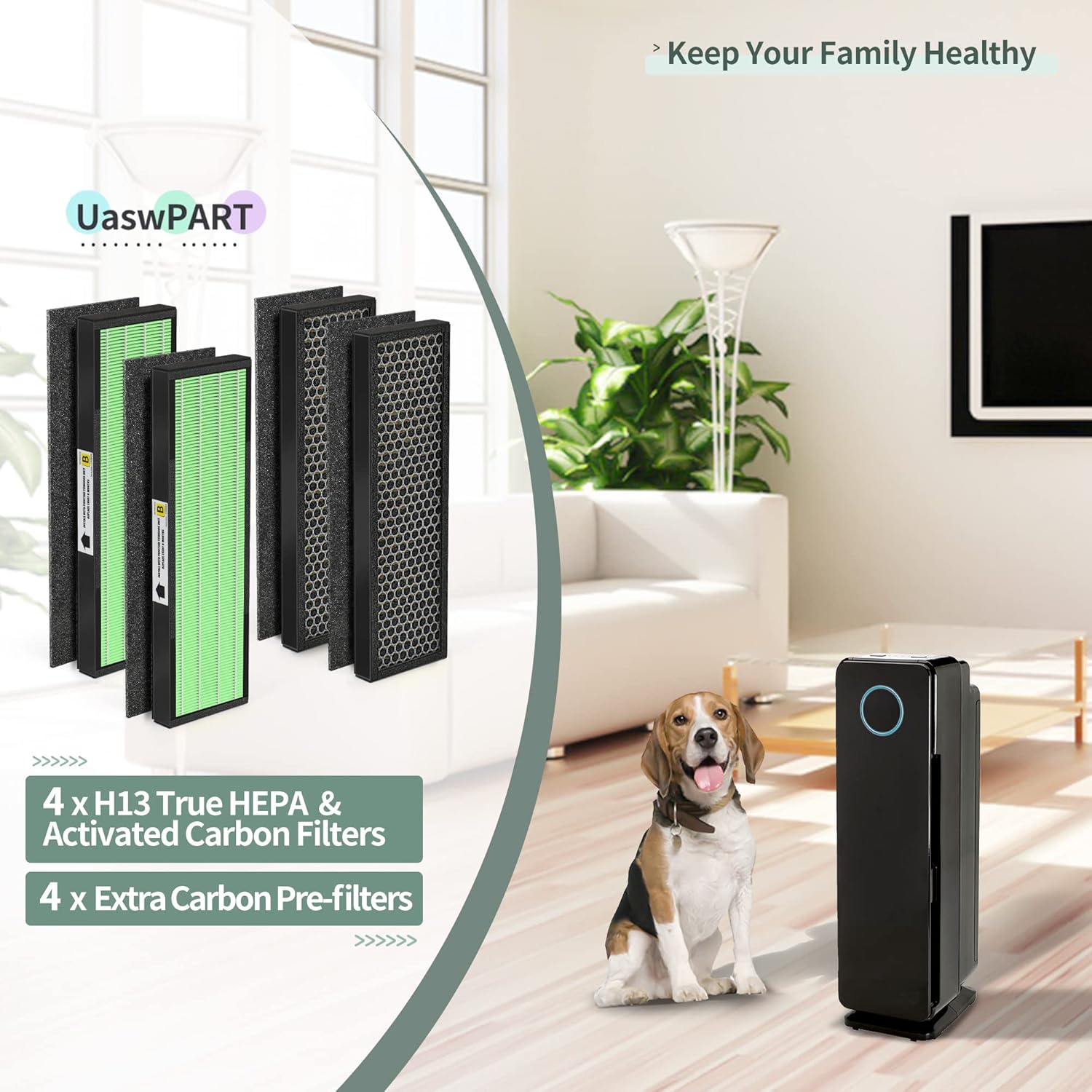 Uaswpart AC4825 HEPA Filter - Compatible Replacement for AC4300, CDAP4500, & More | 4x H13 HEPA + 4x Pre-Filters