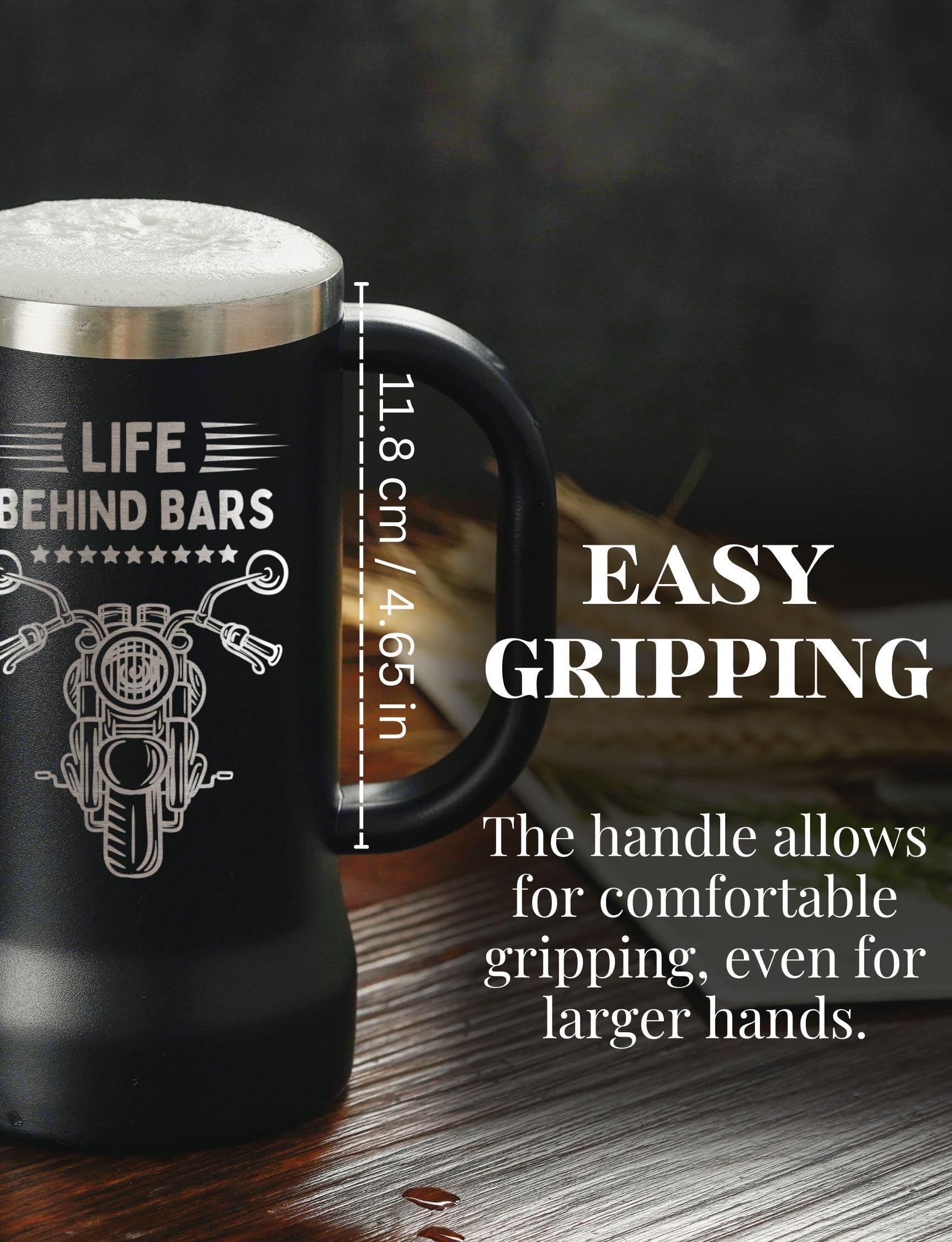 Onebttl Motorcycle Gifts for Men, Life Behind Bars, Stainless Steel Beer Stein Tumbler, 24oz Beer Mug with Lid