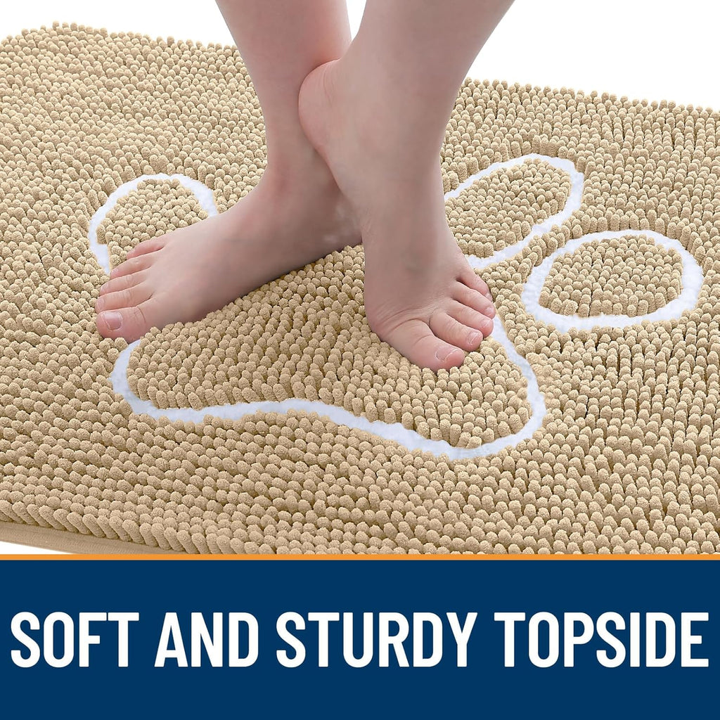 OLANLY Dog Door Mat - Absorbent Non-Slip Mud Mat for Muddy Paws | 30x20 Paw Print Design, Quick Dry Beige