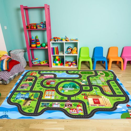 nanshiba Car Rug,Kids Play Rug with Roads,Playroom Toy Car Rug, Car Track Rug City Map for Bedroom Classroom - (78.7X59 Inches)