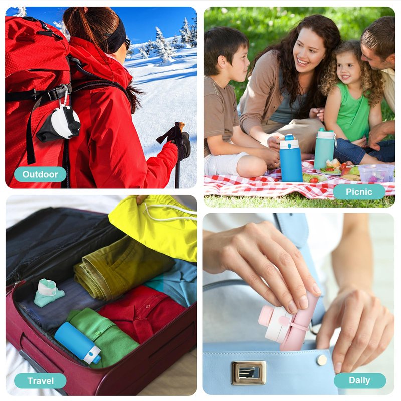 PLTCAT 2 Pack Collapsible Water Bottle, 19oz Foldable Bottle BPA Free Reusable Lightweight Leak-Proof Travel Silicone Water Bottle for Travel, Gym, Hiking, Office, Camping（Green and Blue）