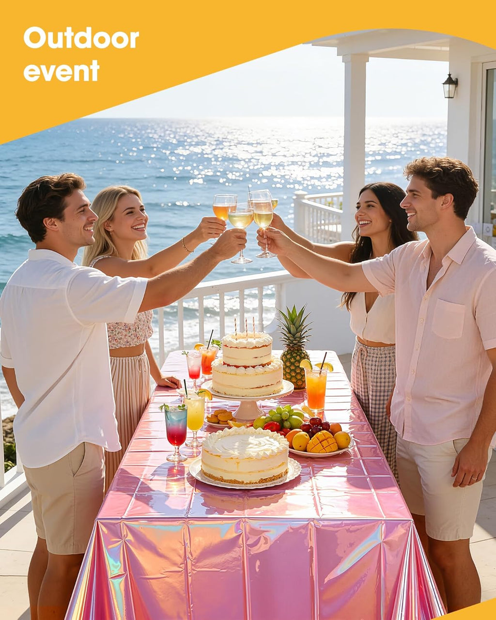 Niuara Iridescent Pink Table Cloth - 4 Pack Disposable 54" × 108" Rectangle Covers for Parties & Events