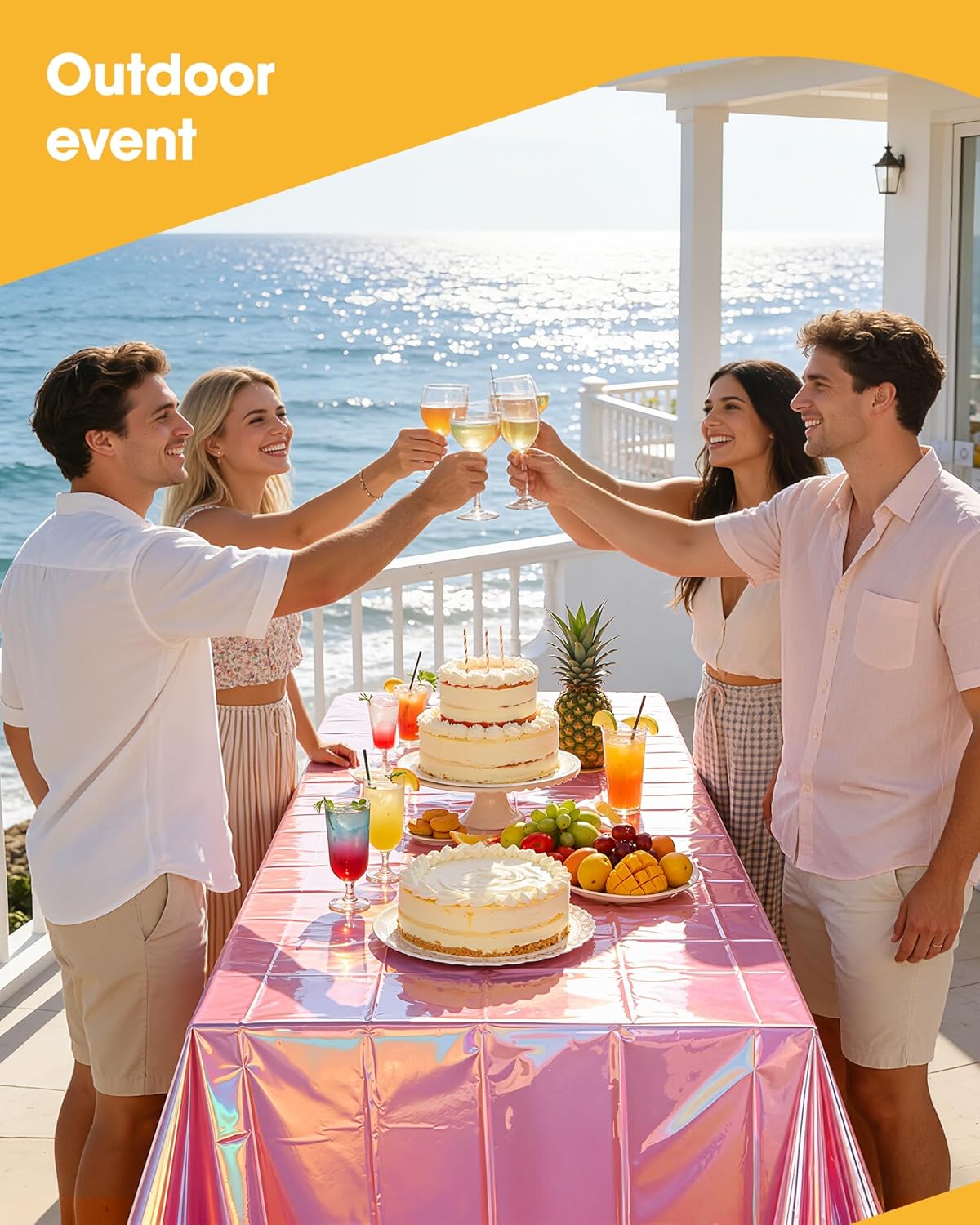 Niuara Iridescent Pink Table Cloth - 4 Pack Disposable 54" × 108" Rectangle Covers for Parties & Events