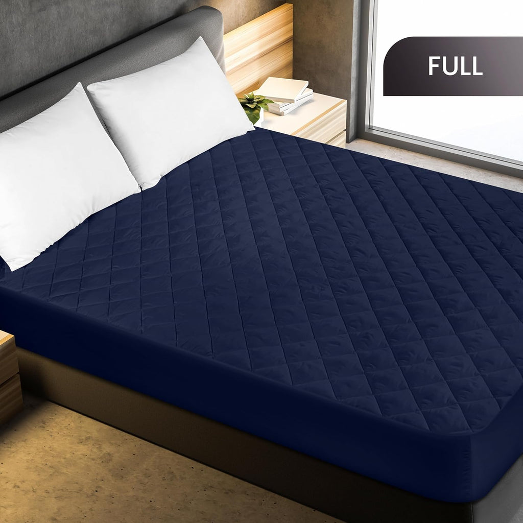 Utopia Bedding Quilted Fitted Mattress Pad - Full Size Deep Pocket Protector | Machine Washable (Navy)