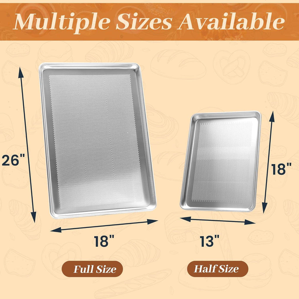 Perforated Aluminum Baking Sheet Pans - Non-Stick Commercial Cookie Sheets | 6 Pack, 26"x18"