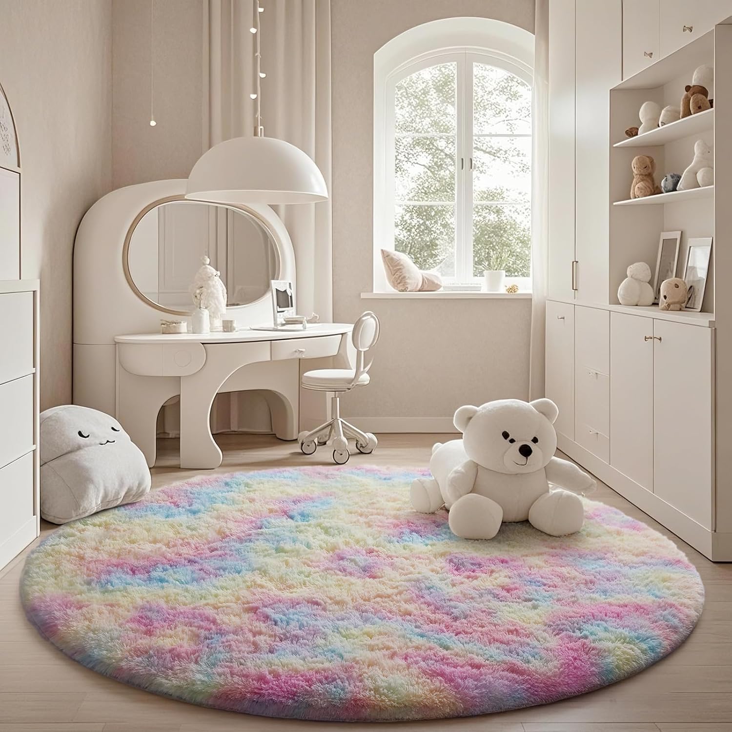 Ophanie Soft Fluffy Shaggy Rug - Colorful Rainbow Design for Bedroom & Living Room | 6' Round