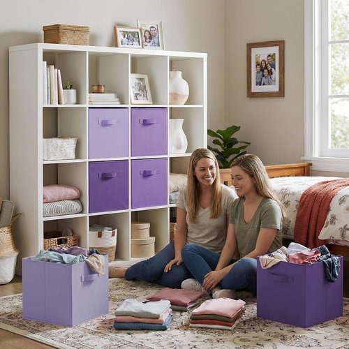 Granny Says Cube Storage Bins - 13 Inch Fabric Organizers in Purple Gradient | 6-Pack for Shelves & Closets