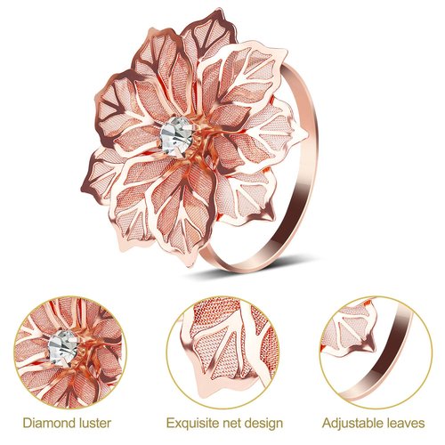 KPOSIYA Hollow Out Flower Napkin Ring Holder Metal Napkin Rings Set of 20 for Wedding Party Holiday Banquet Christmas Dinner Delicate Serviette Buckles Decor Favor (20, Flower-Rose Gold)