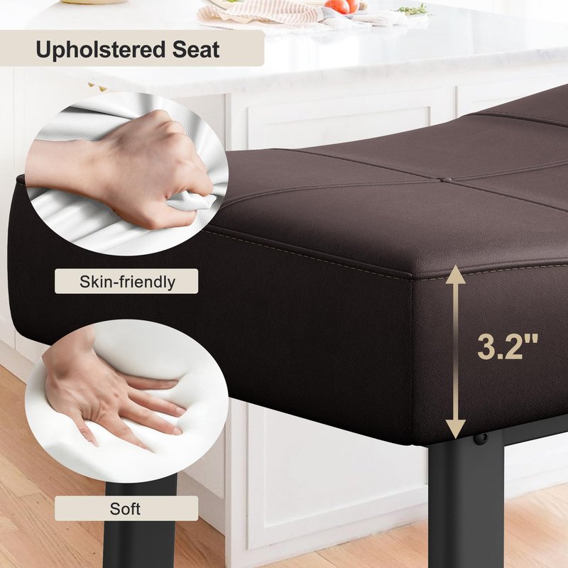 IDEALHOUSE 24 Inch Backless Saddle Barstools Set of 2, Counter Height Upholstered Padded Barstools with Curved Surface, Metal Leg and Footrest, for Kitchen Counter, Home Bar (Brown, 24 inch-Set of 2)