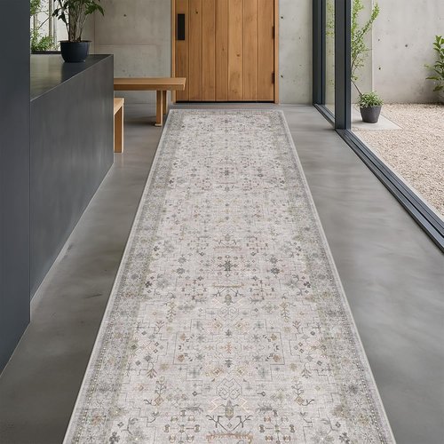 Hazo Haus Hallway Runner Rug - Light Gray Washable, Non-Slip & Stain Resistant | 2'6" x 10' for Kitchen & Boho Décor