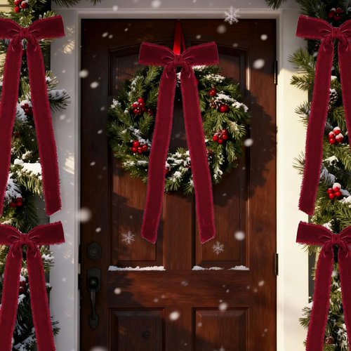Burgundy Velvet Christmas Bows by [Brand Name] - 20 Pcs Large Pre-Tied Handmade 4.7" x 11" | Perfect for Gift Wrapping & Holiday Decor