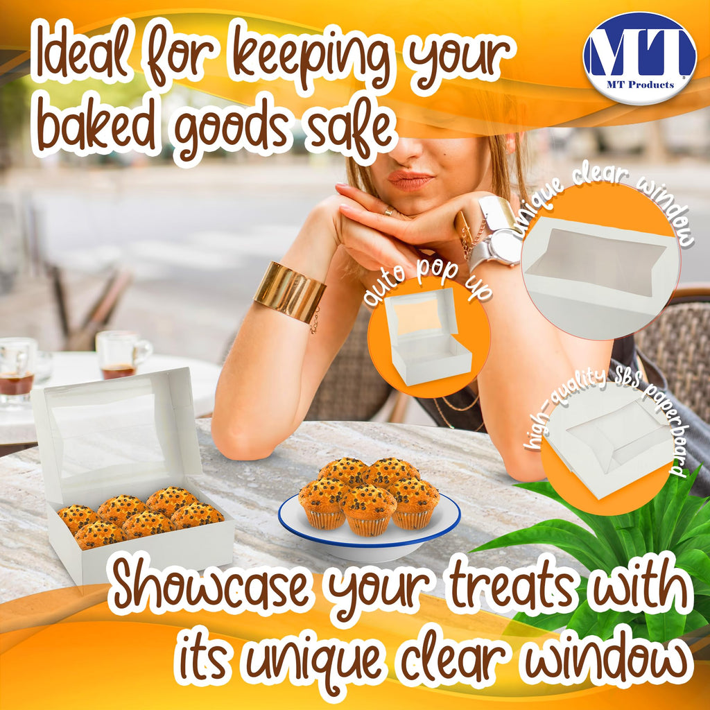 MT Products Cupcake Boxes 8" x 5.75" x 2.5" - Auto Pop-Up Bakery Boxes with Window (Pack of 25) - Made in the USA