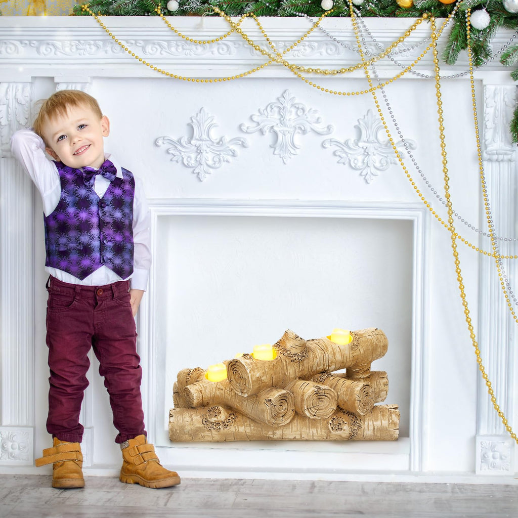 Mumufy Faux Fireplace Logs Fireplace Candle Holder for Inside Fireplaces, Rustic Wood Tealight Candle Holder for Decorative Christmas, Home, Wedding Decoration, Table Centerpiece