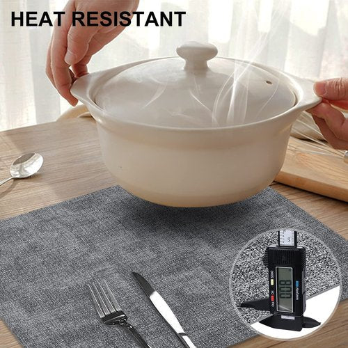 homing Faux Leather Heat Resistant Placemats 4 Packs, Waterproof Wipeable Dining PU Place Mats for Indoor & Outdoor, Easy to Clean, Smokey Grey