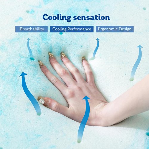 MLILY Queen Mattress Topper - 3 Inch Memory Foam with Gel Infusion | Cooling Pad, CertiPUR-US Certified, Blue 60”x80”