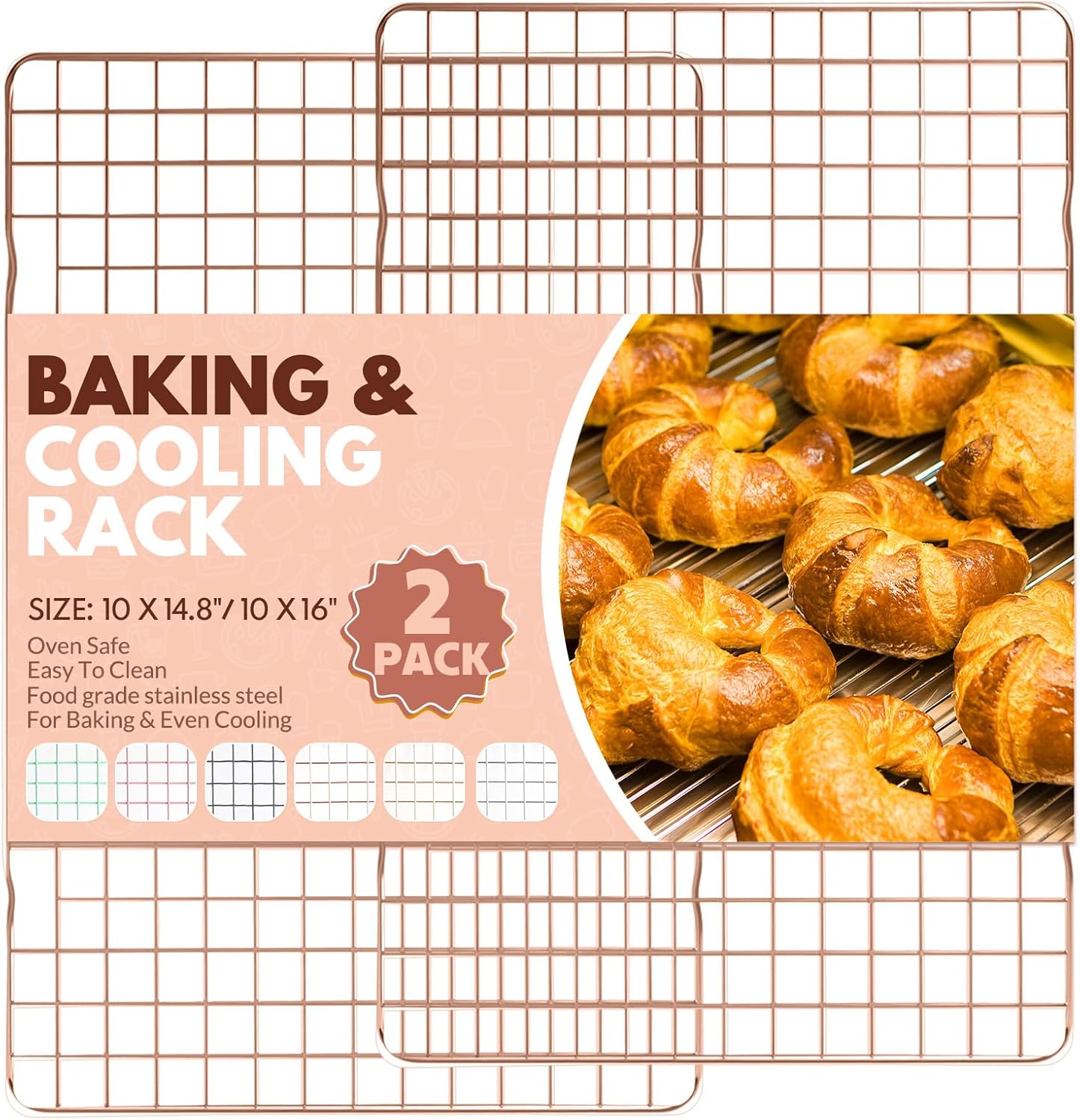 Skiennix Cooling Racks - 2 PCS Stainless Steel Baking Racks, 14.8x10 Inches, Oven Safe | Perfect for Cookies & Bacon