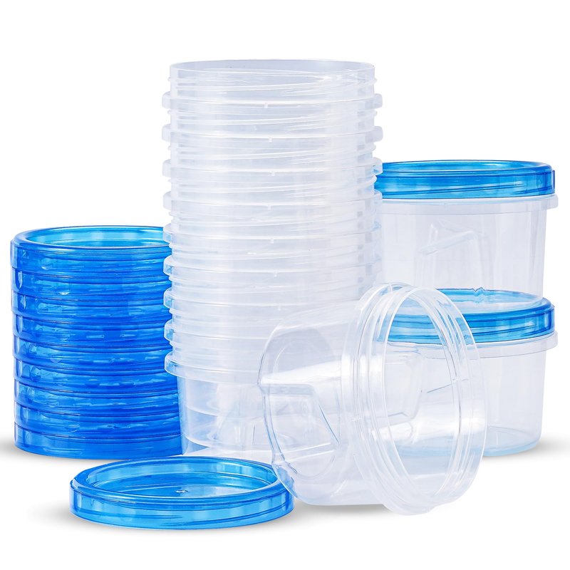 RFAQK 24 PCS Freezer Storage Containers with Lids-12 Plastic 16 oz Deli Containers with 12 Screw Lids-Freezer Containers for Soup with Twist Top Lids-Reusable Plastic Box for Lunch, Gym, Travel