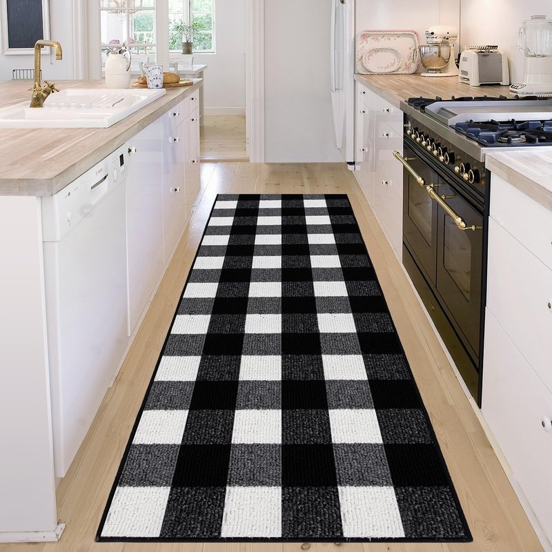 FONEYI Buffalo Plaid Rugs 2' x 6' Black and White Check Rug, Non Slip Indoor/Outdoor Area Rug for Welcome Door Mat, Front Porch, Kitchen, Entry Way, Living Room, Entryway, Farmhouse