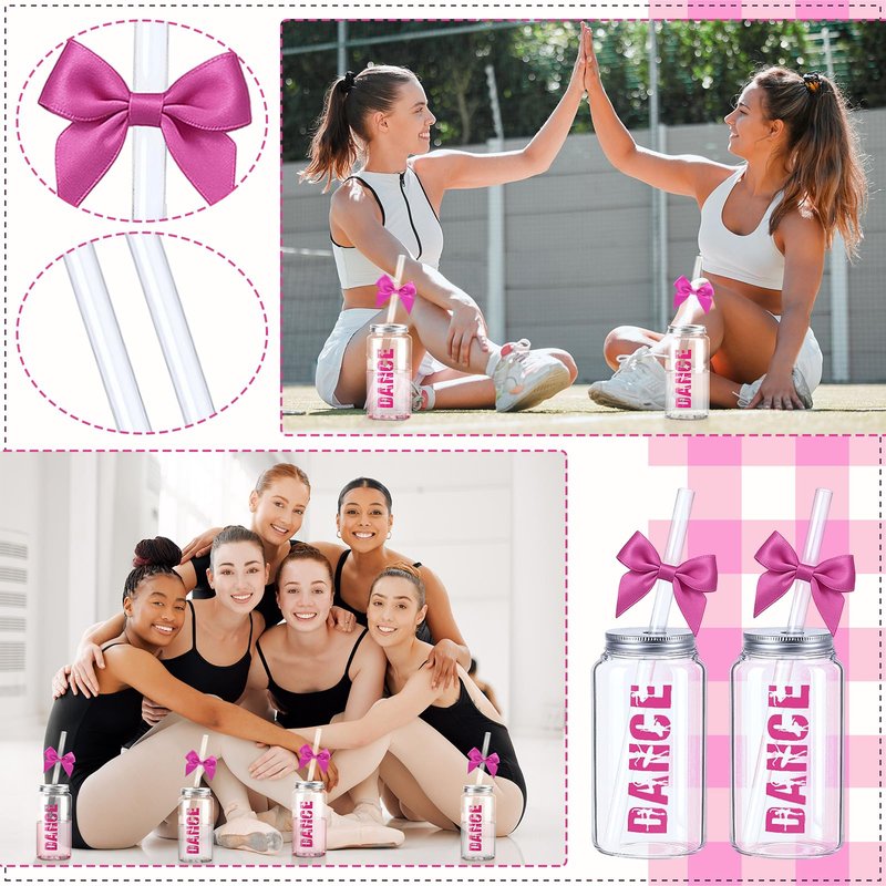 LemonRoad 12 Pcs Dance Recital Tumblers Bulk, Dancer Gifts for Girls, Teens, Her Reusable 11.8 oz Plastic Coquette Bow Aesthetic Cup with Lids and Straws for Ballerina Dance Lovers