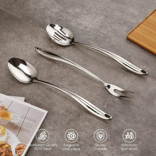 304 Stainless Steel Kitchen Utensil Set - 9-Piece Cooking Tools with Solid & Slotted Spoons, Fork, Spatula & More