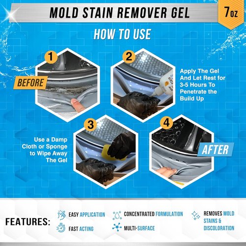 ACTIVE Mold Stain Remover Gel - Heavy-Duty Cleaner for Washing Machine Seals & Grout - 7 Fl Oz