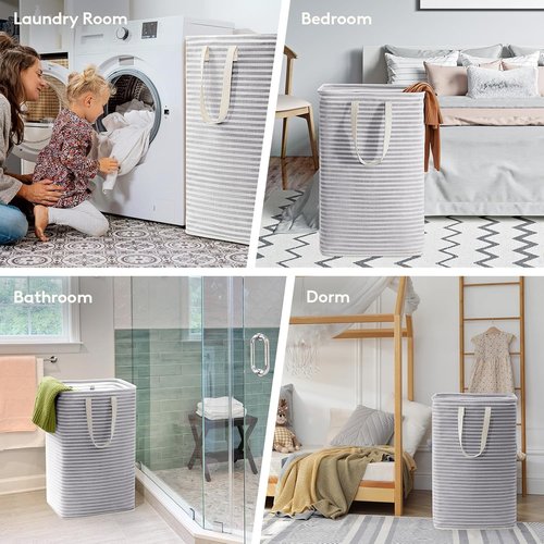 Lifewit 3-Pack Laundry Basket - 80L Collapsible Hamper with Reinforced Handles | Waterproof Grey Design