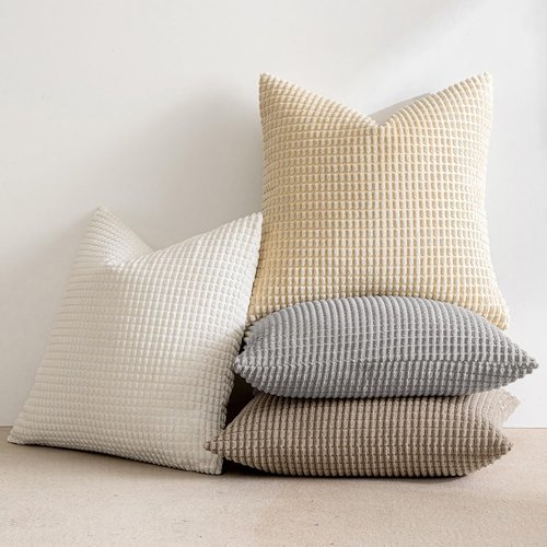 MIULEE Decorative Pillow Covers - Rustic Farmhouse Boho Style | Set of 4, 18x18 Inch Corduroy for Sofa & Living Room