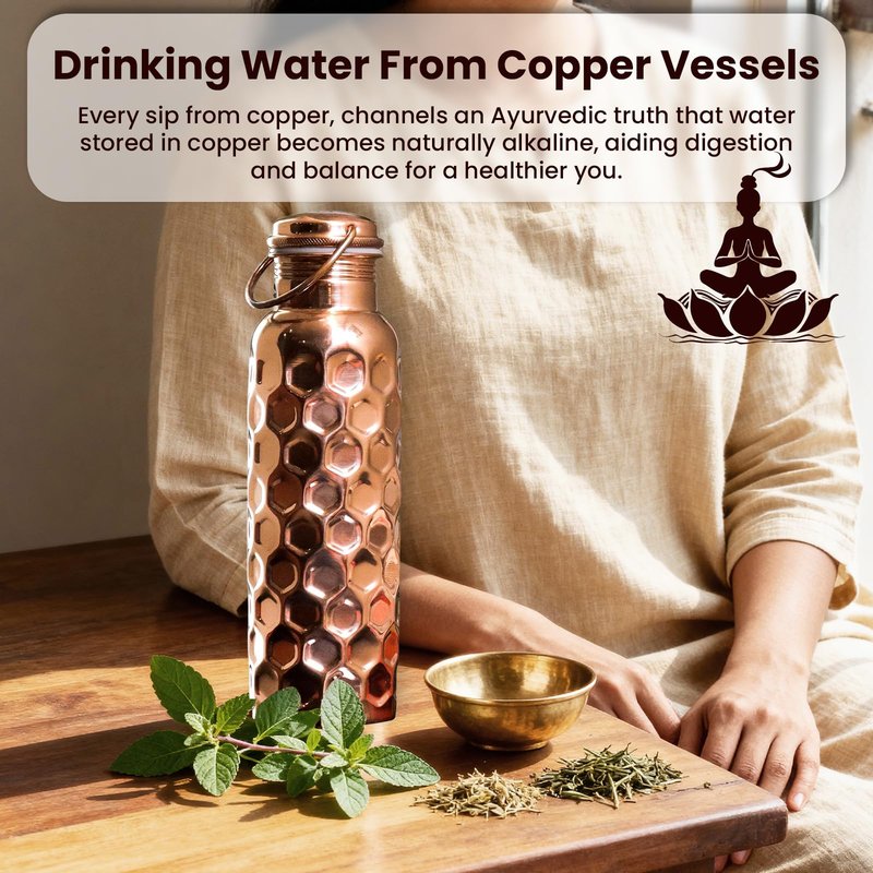 Craft Trade 100% Pure Copper Water Bottle 32 Oz, Ayurveda Copper Bottle for Drinking, Handcrafted Honeycomb Finish with Jute Carry Case, Boosts Immunity & Digestion, Leak-Proof, BPA-Free, 2 Pk