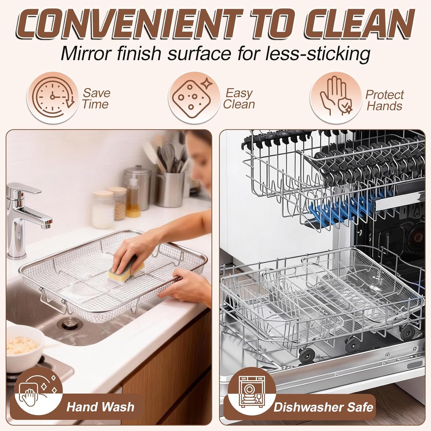 P&P CHEF Air Fryer Basket Set - 15.4 Inch Stainless Steel Racks for Cooking & Baking | Non-Toxic & Dishwasher Safe