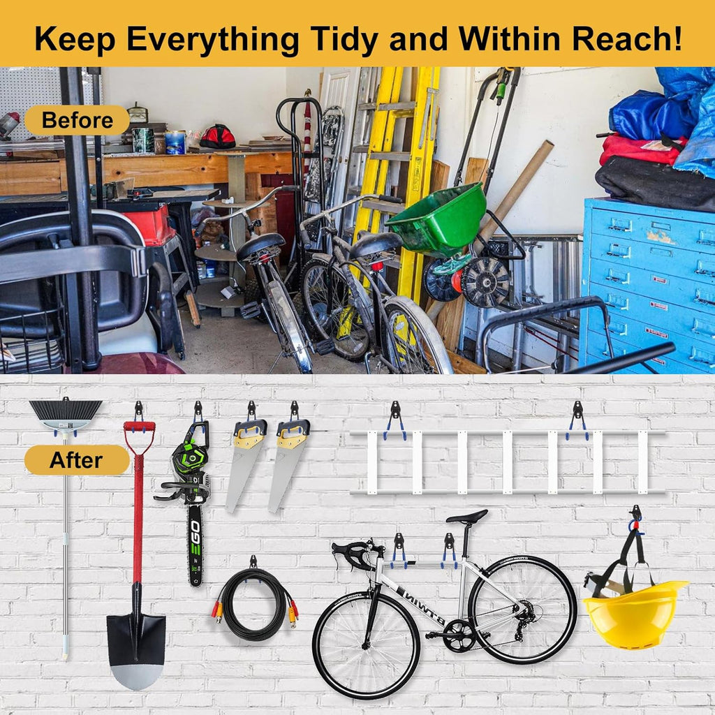 Steel Garage Hooks - Heavy Duty Wall Tool Organizer | 10 Pack Storage Hangers for Ladders & Garden Tools