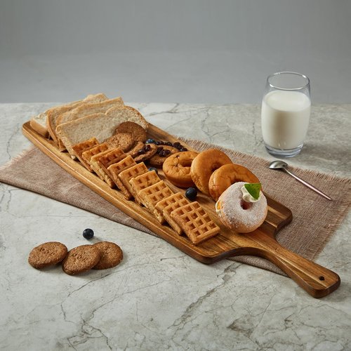 TEIBVG Acacia Wood Cutting Board and Large Charcuterie Board with Handle - Long Serving Board for Veggies, Bread, Cheese Board, Appetizers, and Picnic Celebrations, 24x7 Inch