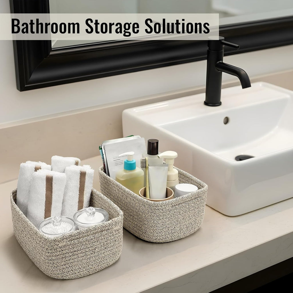 Woven Rope Storage Baskets by [Brand Name] - 8 Pack Cute Organizing Bins for Bathroom & Nursery - 11.5"x7.5"x4.7" - Brown