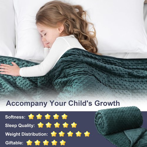 Alomidds Weighted Blanket, Luxury Velvet Weighted Blankets for Kids,Warm and Breathable Soft and Comfort Minky, Cute Heavy Blanket with Premium Glass Beads (41"x60" 7LBS, Green)
