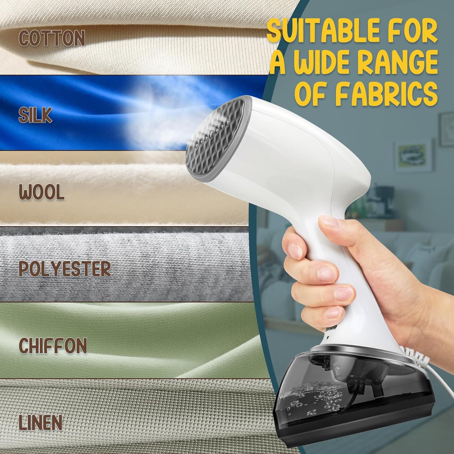 Rolipo Handheld Clothes Steamer - 1200W Fast Wrinkle Remover with 360ml Water Tank | Portable & Ideal for Travel, Home, Office - White