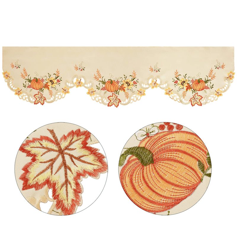 Simhomsen Beige Embroidered Pumpkins Fall Autumn Mantel Shelf Top Scarf Runner for Thanksgiving (70 × 17 inches)