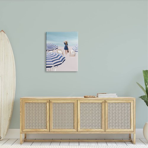 Stupell Industries Woman Enjoying Beach Shore Umbrellas Coastal Scene Canvas Wall Art, Design By Amelia Noyes