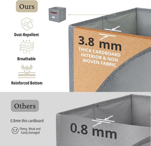 DECOMOMO Storage Bins - Fabric Cube Storage Bins with Labels | 11" Texture Grey, Set of 6