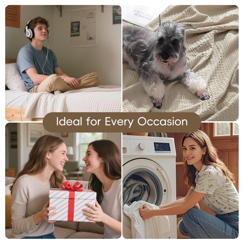 David's Home Cozy Waffle Weave Blanket King Size, Ultra Soft Breathable Lightweight Skin-Friendly Throw for All Seasons, Elegant Room Decor for Couch Bed Sofa Car Travel, Natural
