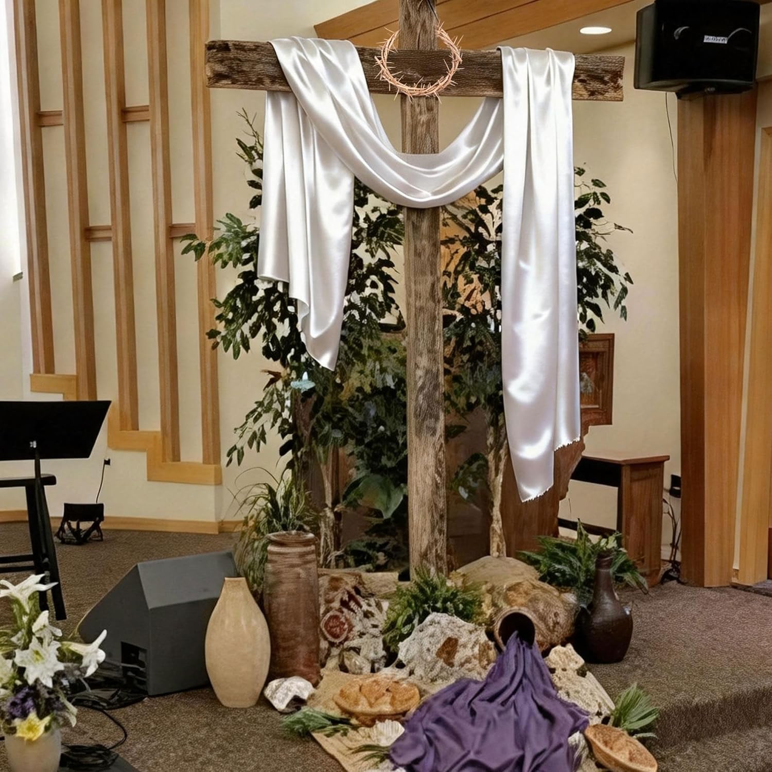 Nature Crown of Thorns | 67'' Satin Fabric Wearable | Handmade for Christian Easter, 7.5-8"