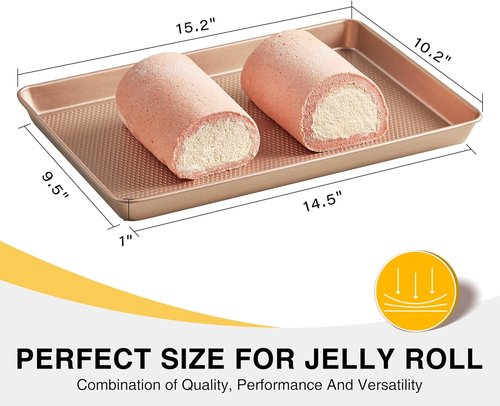 HONGBAKE Jelly Roll Pan 15x10 - Commercial Nonstick Baking Sheet with Diamond Texture, 57% Thicker Carbon Steel