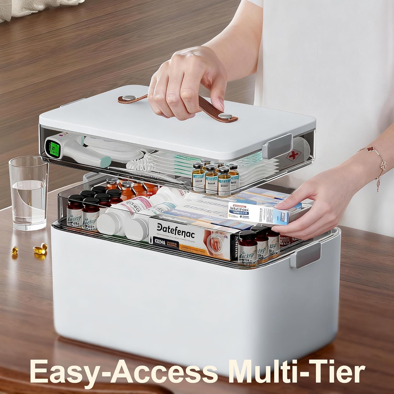 Spreezy 3-Tier Medicine Organizer - Portable Stackable Storage Box with Clear Compartments for Pills & First Aid