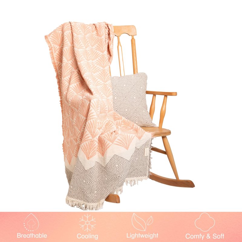 MylasaHome Premium Cotton Throw Blankets – 70x50 Inch, Fabric with Elegant Geometric Pattern – Perfect for Living Room, Bedroom and Home Decor (Peach)