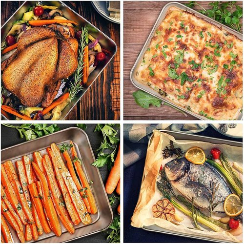 E-far Baking Pans Set - 12.4” x 9.6” x 2” Stainless Steel Cake Pans | Non-Toxic & Dishwasher Safe