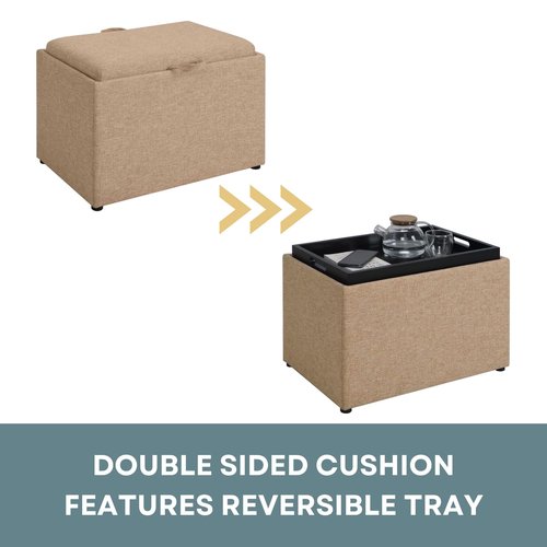 Convenience Concepts Designs4Comfort Accent Storage Ottoman 22.75" - Modern Foot Stool with Decorative Tray for Living Room, Dining Room, Office, Tan Fabric