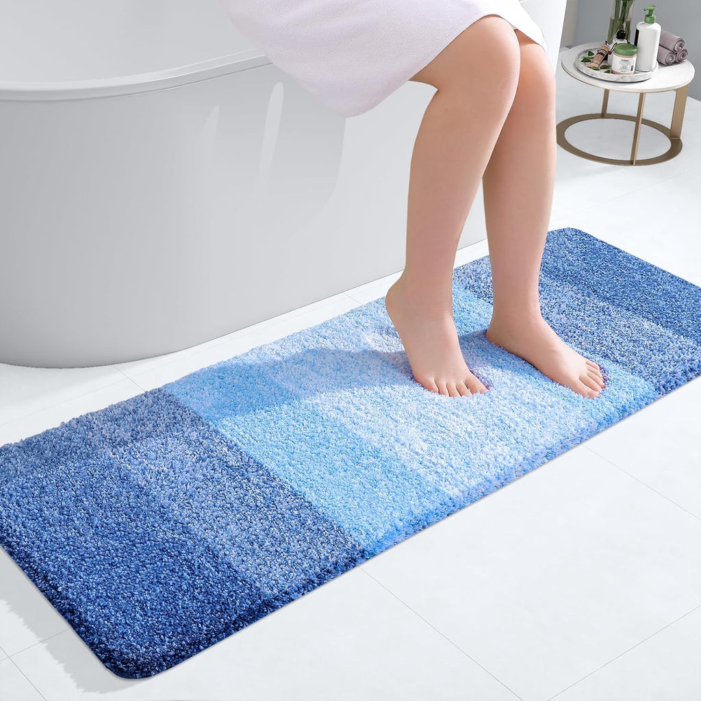 OLANLY Bathroom Runner Rug - Extra Soft Microfiber, Quick Dry & Washable | 47x17, Light Royal Blue