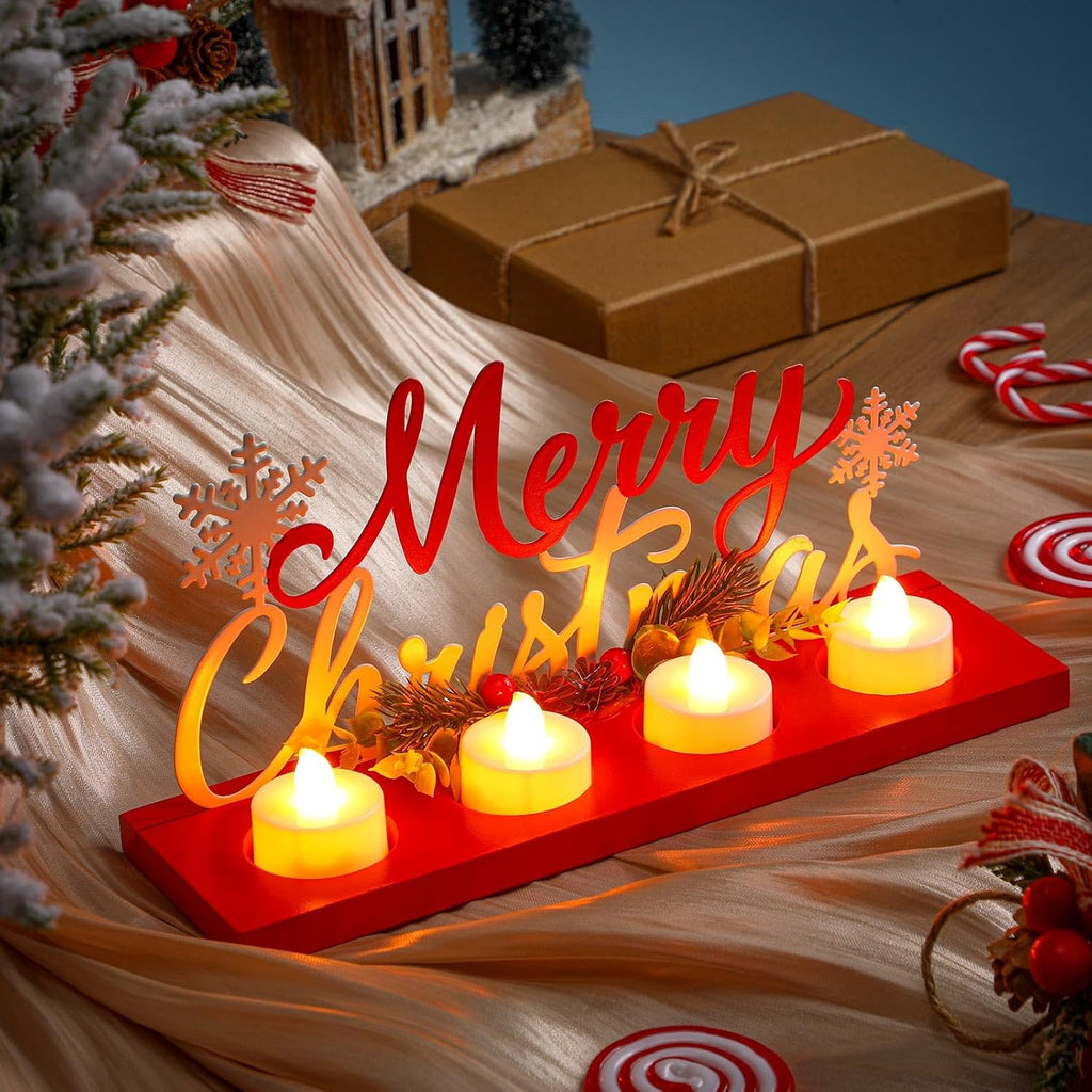 Rossesay Flameless Tea Light Candle Stand - Merry Christmas Table Centerpiece Decoration | Perfect Holiday Gift