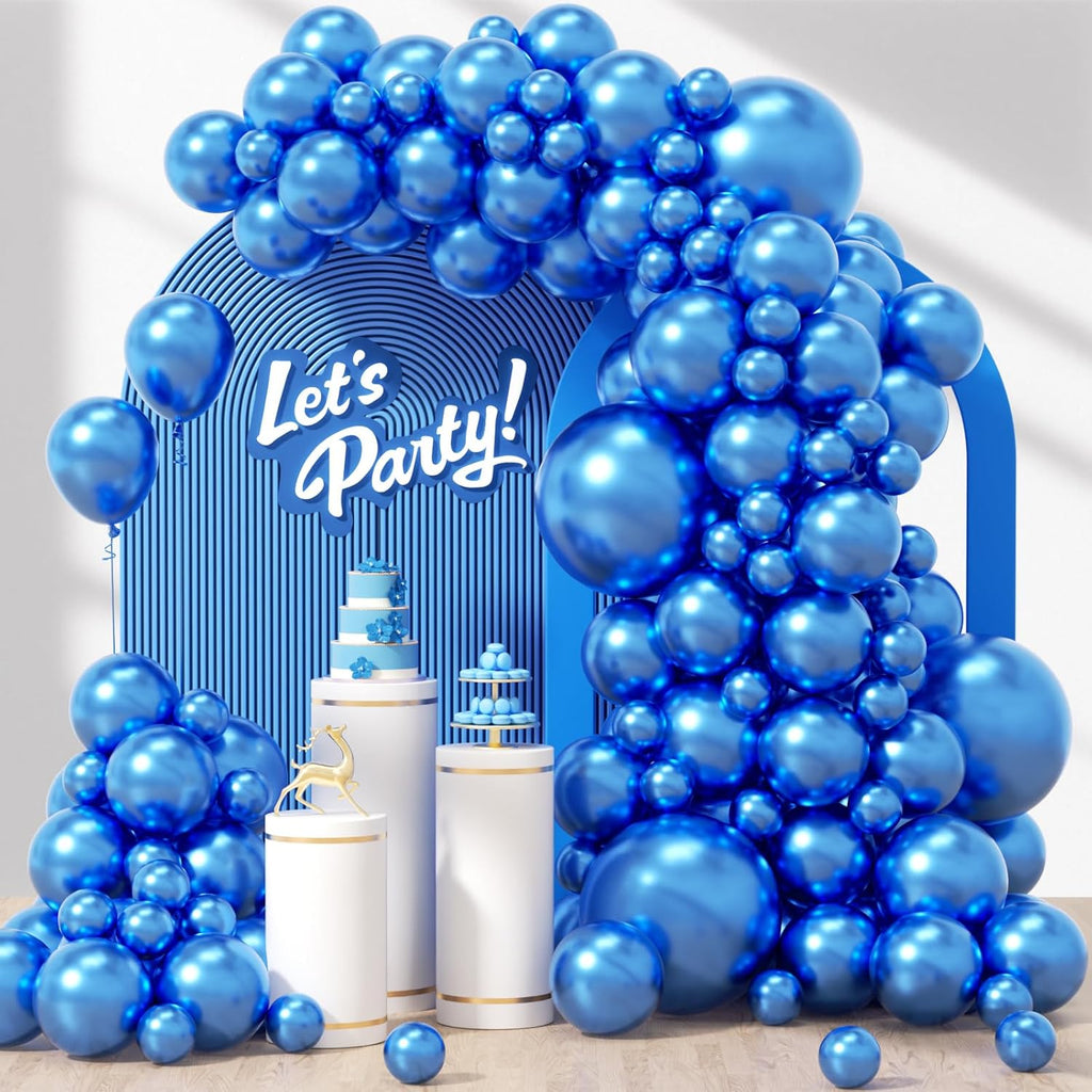 Skiennix Metallic Blue Balloons - 120-Piece Set for Graduation, Baby Shower, Wedding & Birthday Decor | 5-18 Inch Sizes