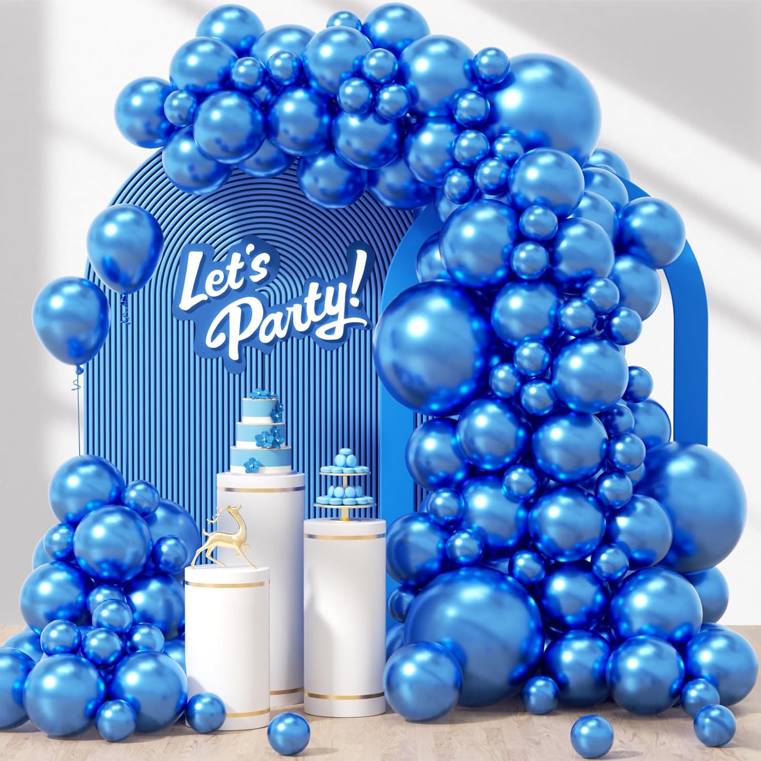 Skiennix Metallic Blue Balloons - 120-Piece Set for Graduation, Baby Shower, Wedding & Birthday Decor | 5-18 Inch Sizes